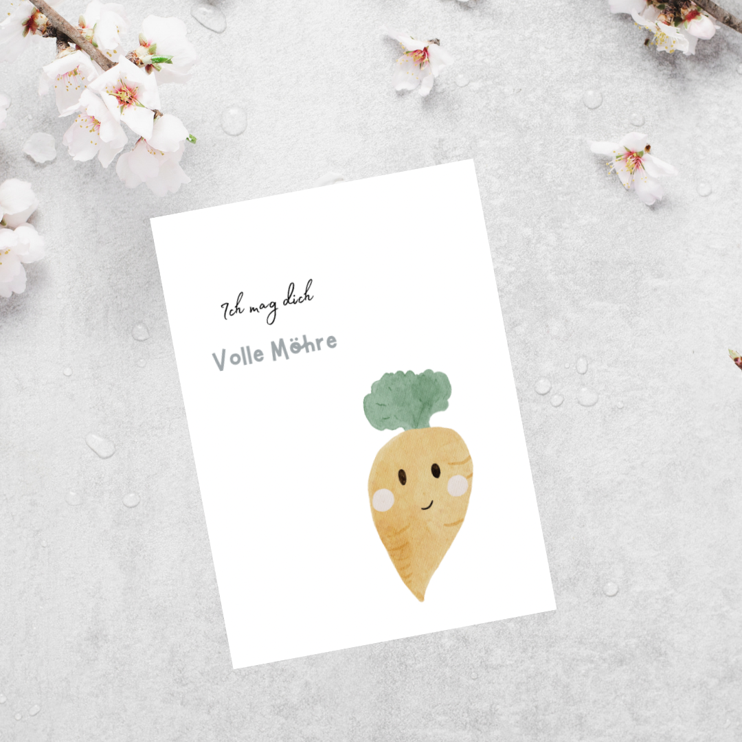 „Ich mag dich volle Möhre“ – Osterkarte mit Karotten-Motiv