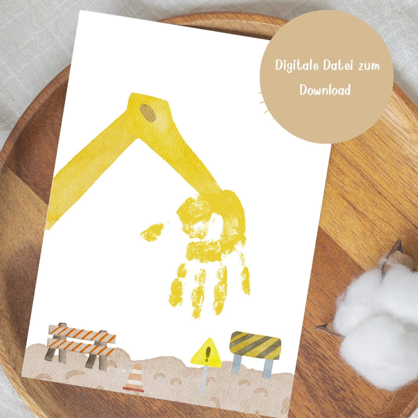 Handabdruck-Poster „Bagger“ – Ein kreatives DIY-Geschenk zum Vatertag, pdf zum Herunterladen