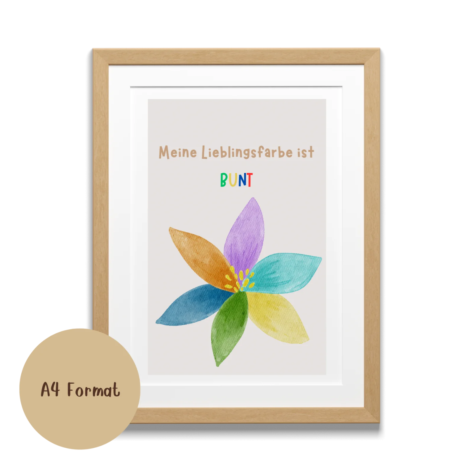 Meine Lieblingsfarbe ist bunt – Kinderposter A4