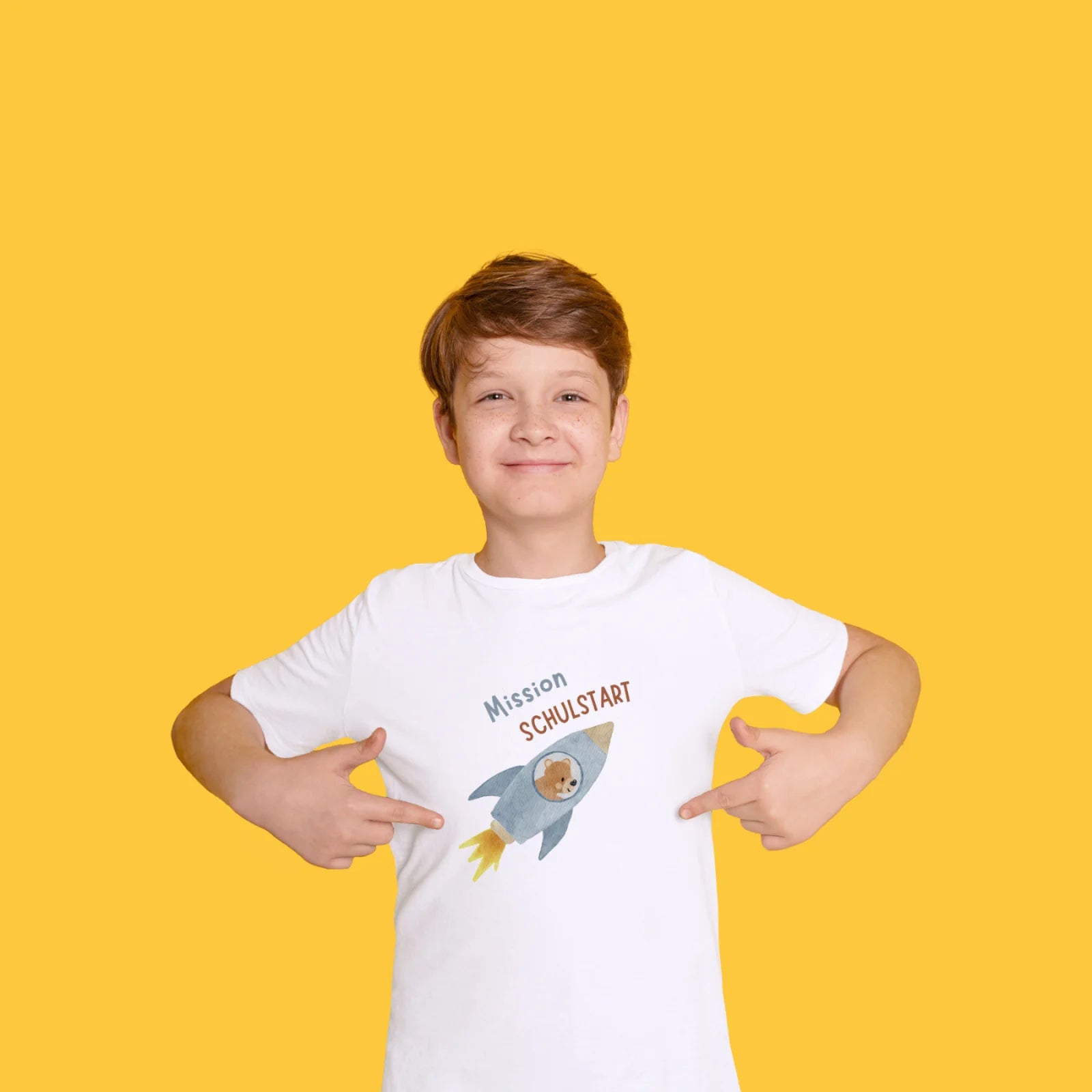 Mission Schulstart – Raketen-Bügelbild Bär zur Einschulung