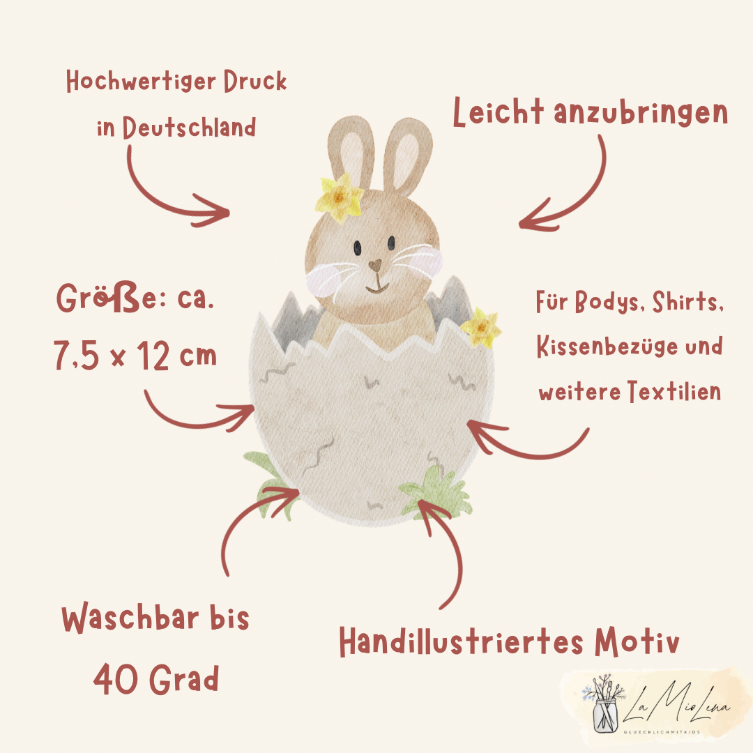 Bügelbild Osterhase aus dem Ei