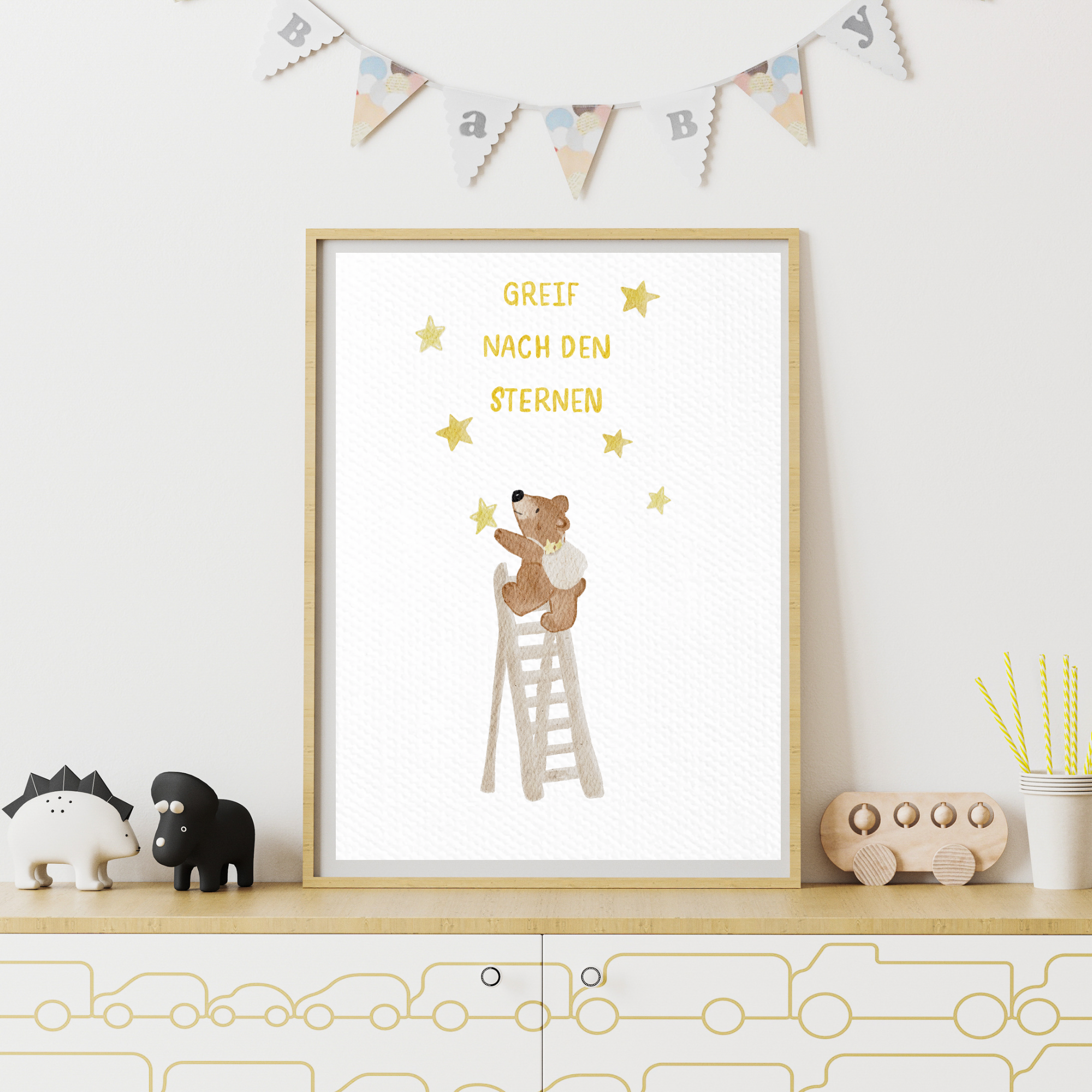 Kinderposter Bär Greif nach den Sternen