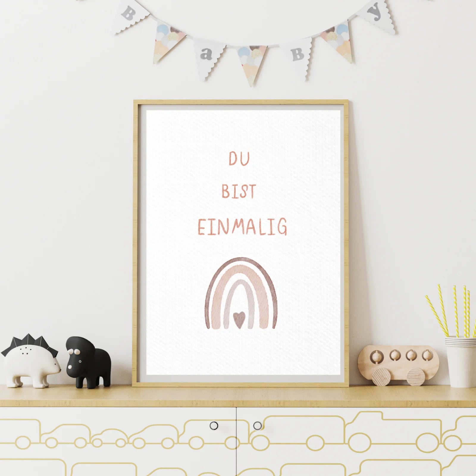 Du bist einmalig Regenbogen rosa Kinderposter
