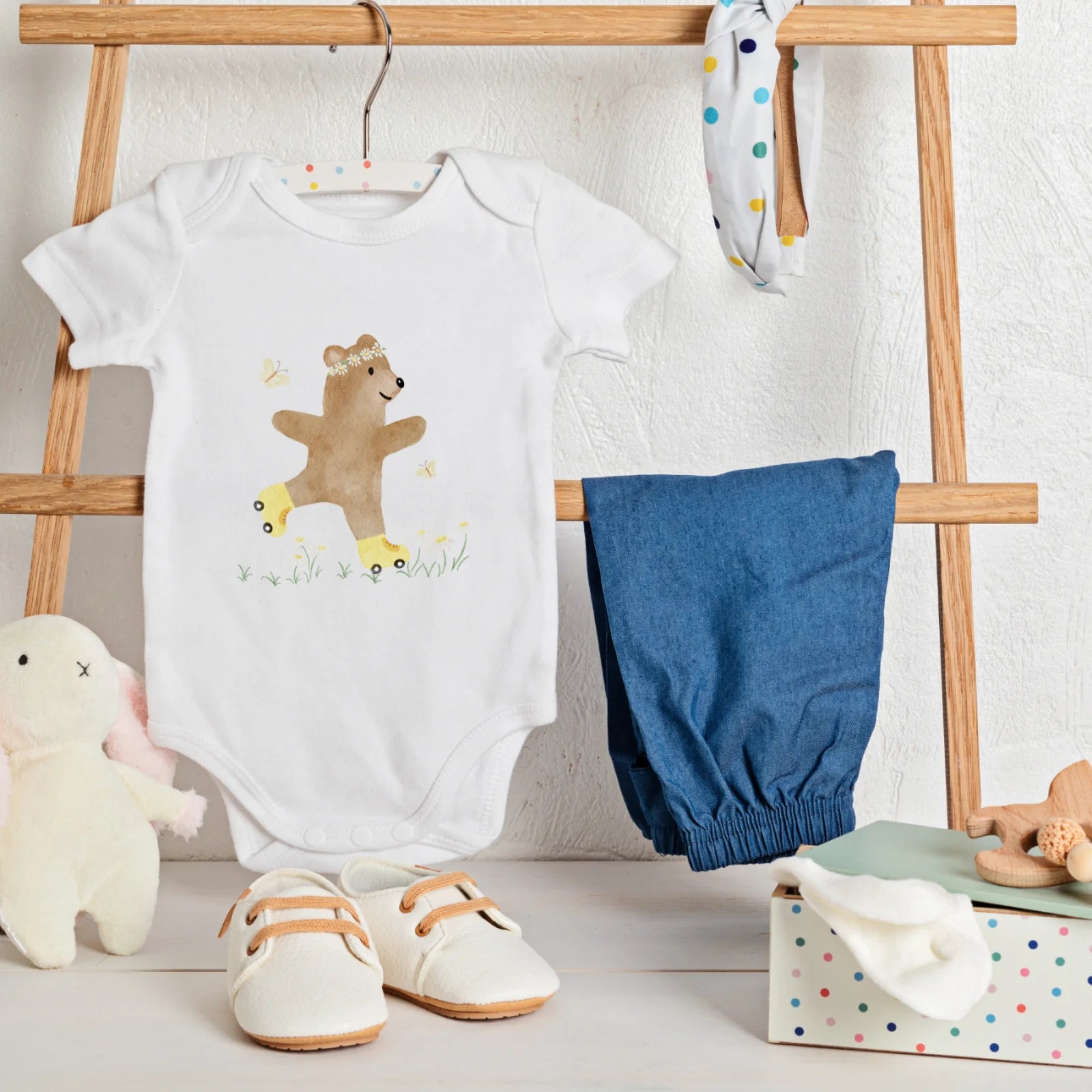 Bügelbild Frühling Bär auf Rollschuhen