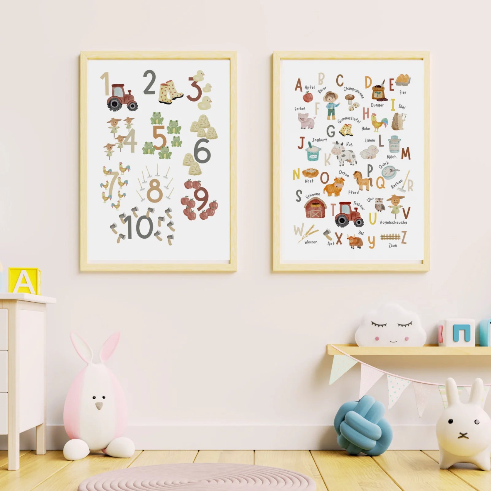 Posterset Lernposter ABC Bauernhof, Zahlenposter 1-10 im A3, A4 Format