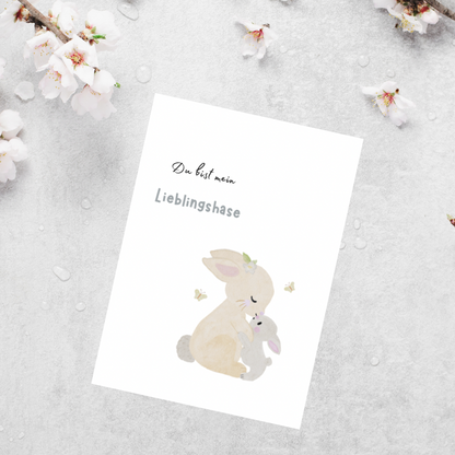 Du bist mein Lieblingshase“ – Osterkarte mit liebevollem Hasen-Motiv