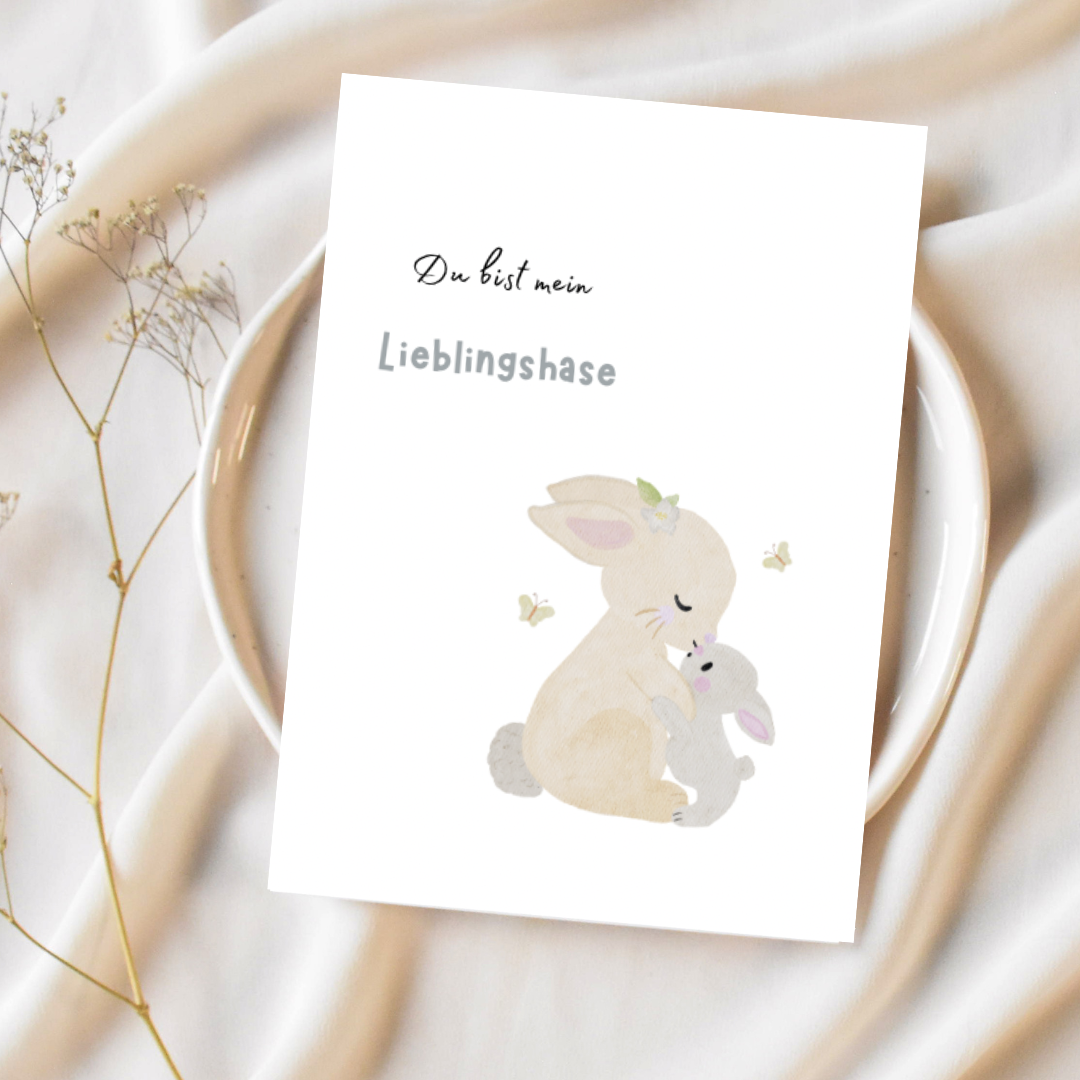 Du bist mein Lieblingshase“ – Osterkarte mit liebevollem Hasen-Motiv