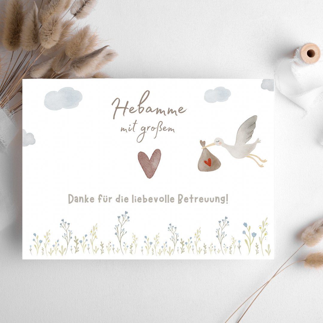 „Hebamme mit großem Herz“ – Dankeskarte für liebevolle Betreuung