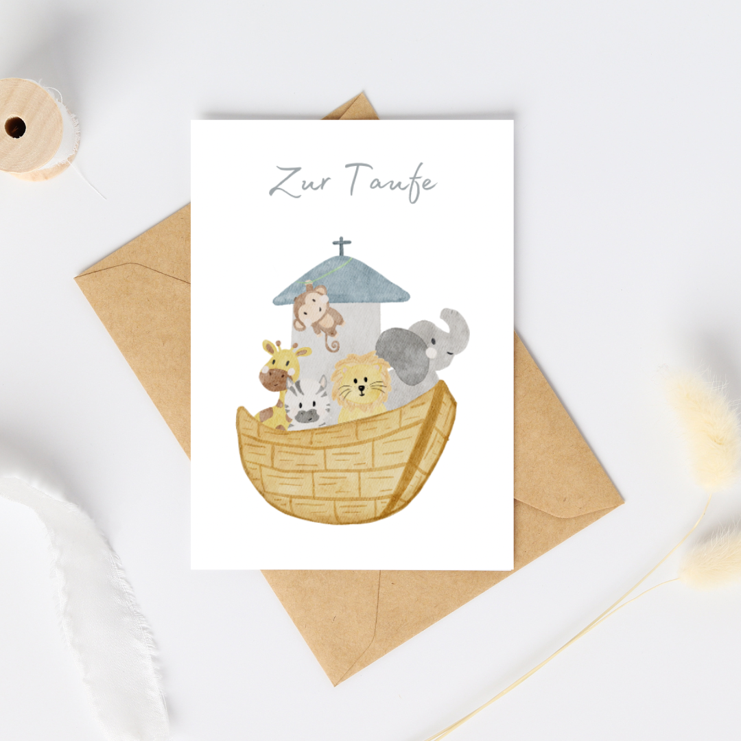 „Zur Taufe “ – Taufkarte mit Arche-Noah-Motiv