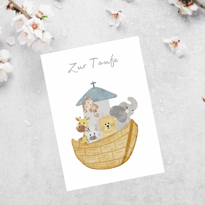 „Zur Taufe “ – Taufkarte mit Arche-Noah-Motiv