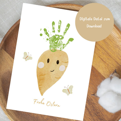 Handabdruckposter zu Ostern: Karotte mit Handabdruck zum Download