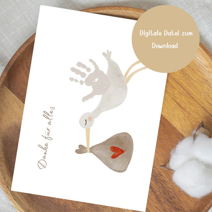 Handabdruck-Poster „Storch“ – Ein liebevolles DIY-Erinnerungsstück für die Hebamme