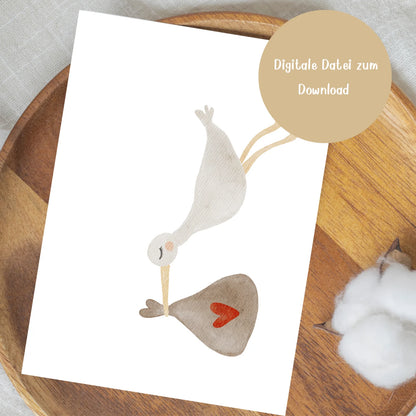 Handabdruck-Poster „Storch“ – Ein liebevolles DIY-Erinnerungsstück für die Hebamme