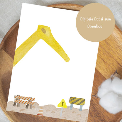 Handabdruck-Poster „Bagger“ – Ein kreatives DIY-Geschenk zum Vatertag, pdf zum Herunterladen