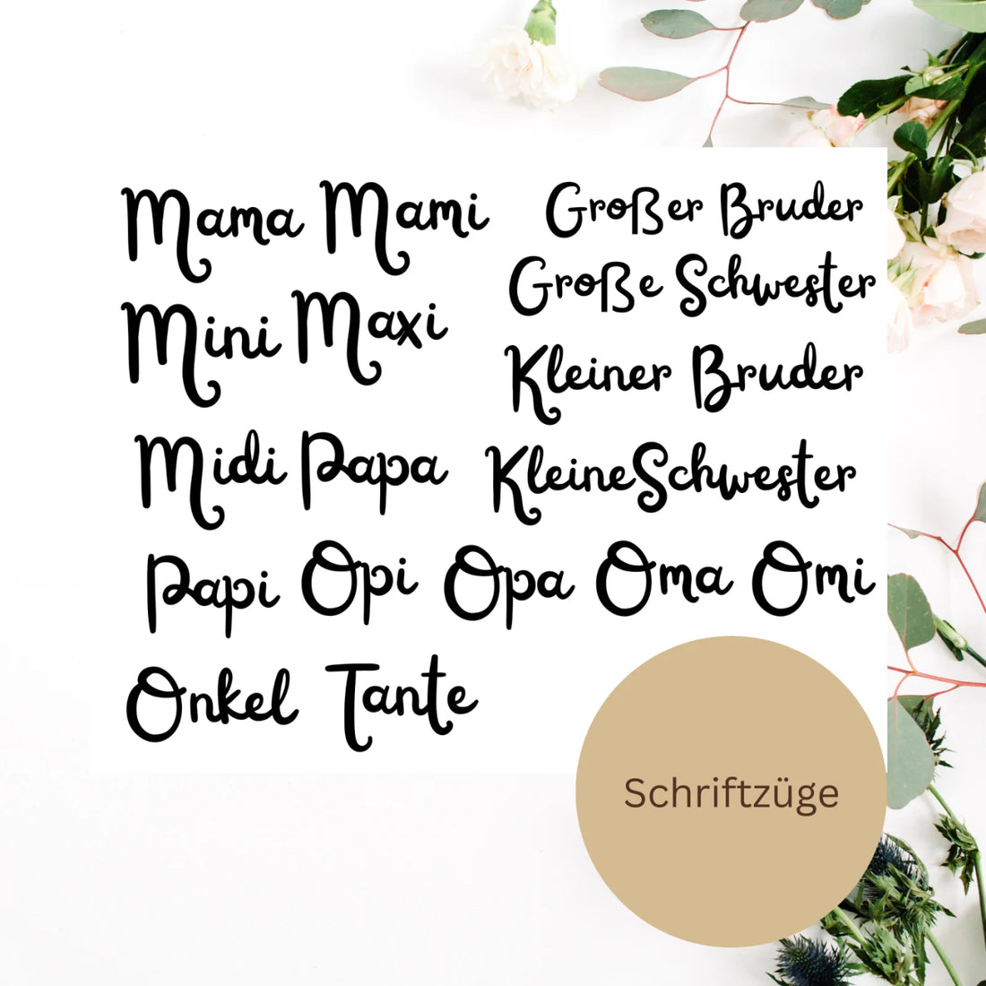 Schriftzüge Bügelbilder für Familienmitglieder – wählbar