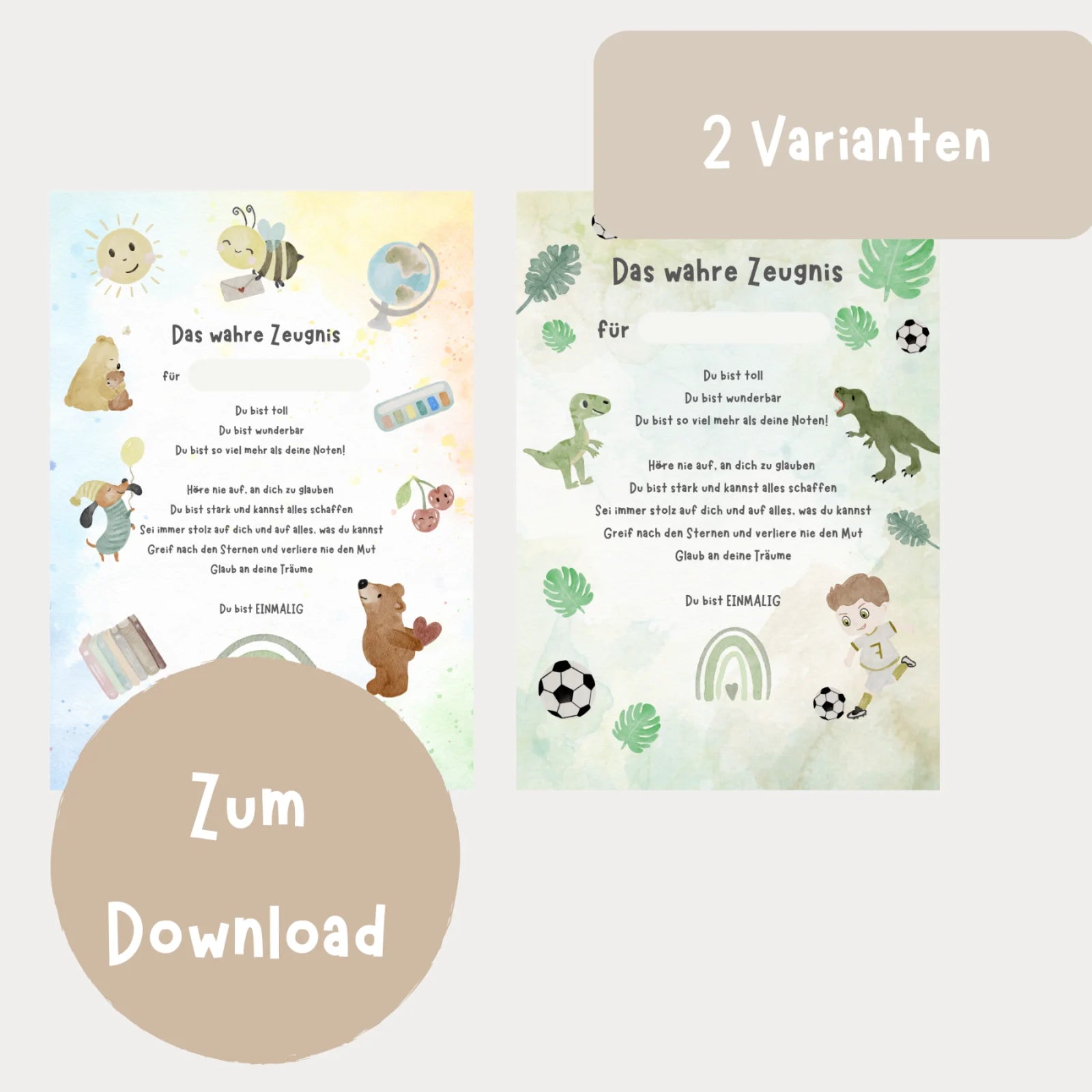 Das wahre Zeugnis - Vorlage zum Herunterladen, 2 Varianten