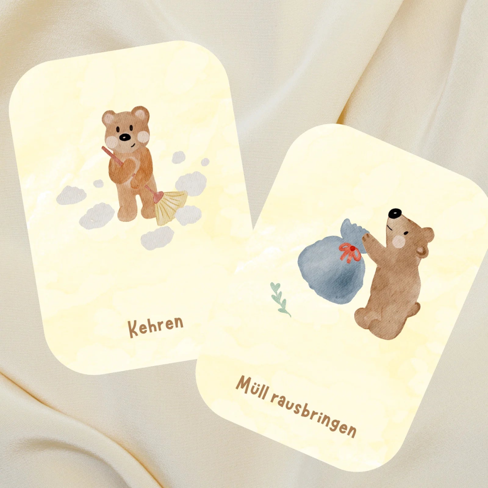 Routinekarten Bär Haushalt zum Download, 17 Motive mit Alltagsaufgaben