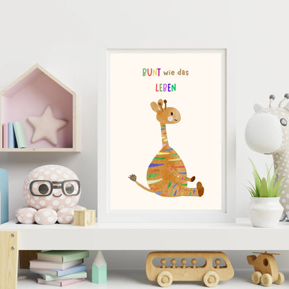 Bunt wie das Leben – Kinderposter Giraffe