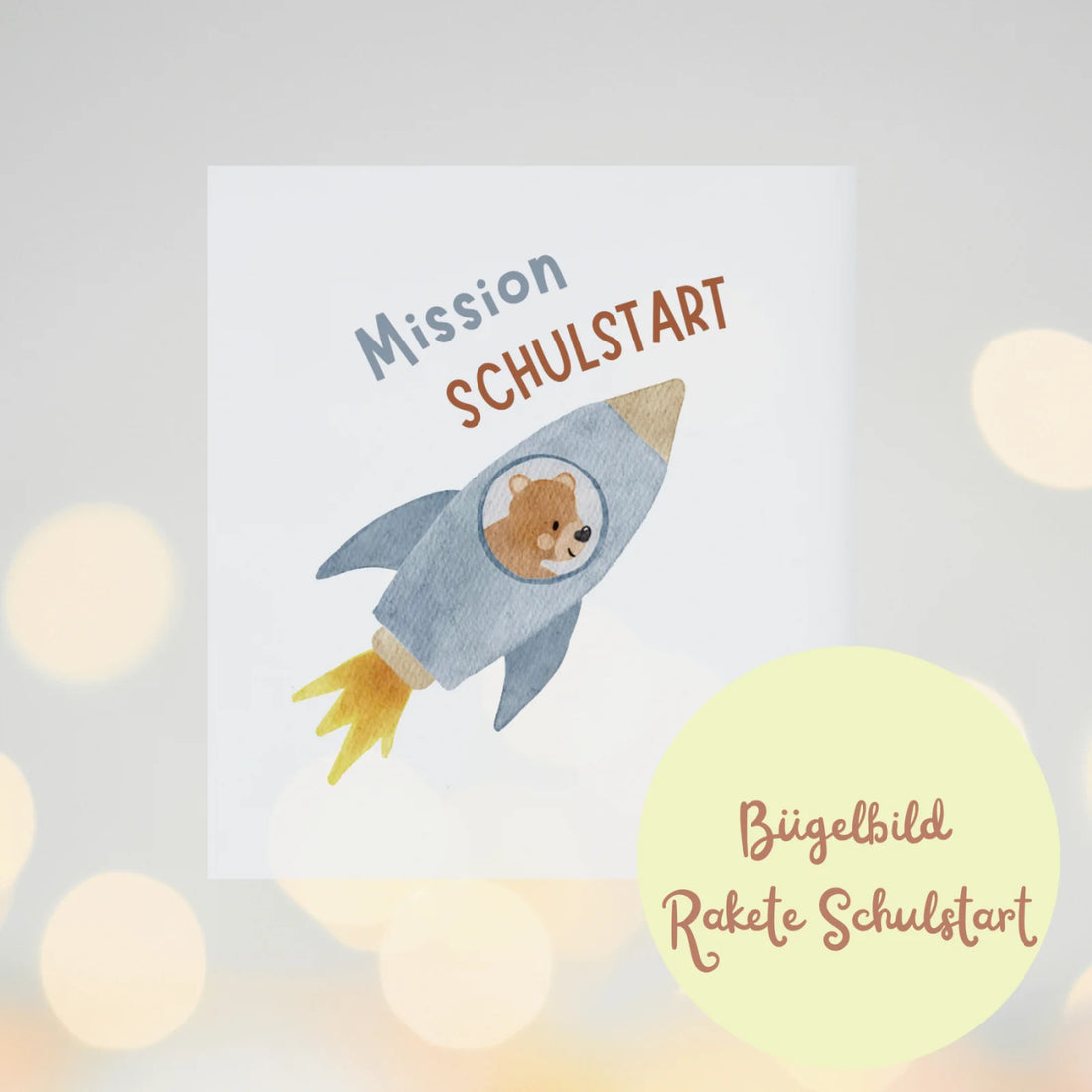 Mission Schulstart – Raketen-Bügelbild Bär zur Einschulung
