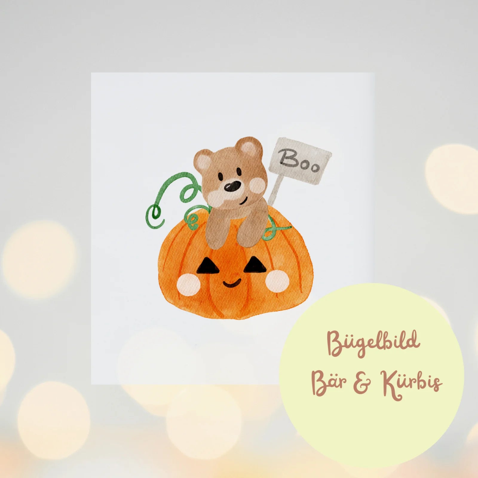 Bügelbild „Bär mit Kürbis – Boo“