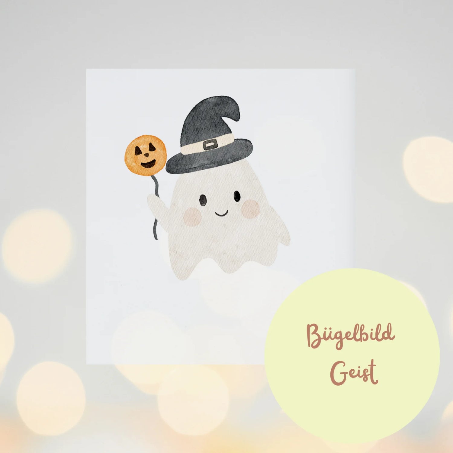 Halloween Bügelbild Gespenst Junge, Aufbügelmotiv mit Hexenhut &amp; Kürbisballon