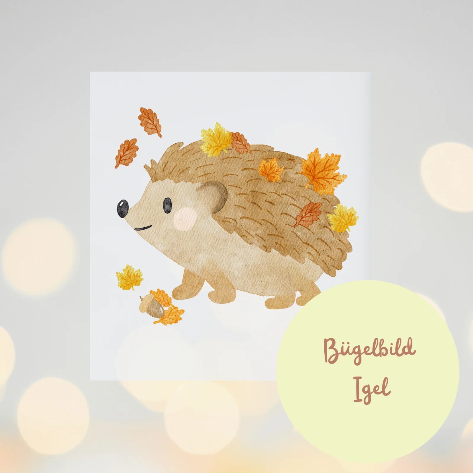 Herbst Bügelbild Igel mit Laubblättern
