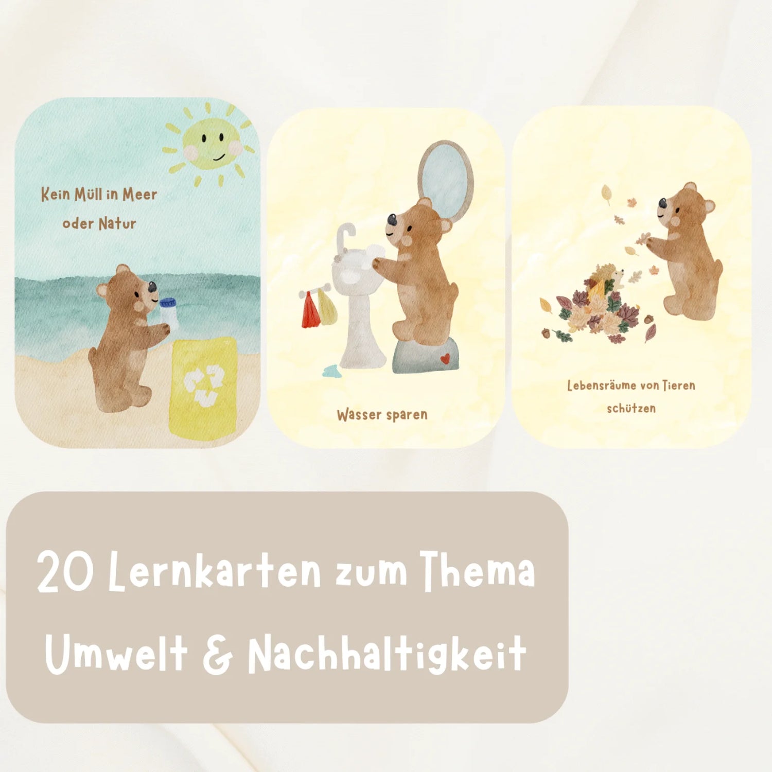 Lernkarten für Kinder zum Thema Nachhaltigkeit &amp; Umwelt, mit dem kleinen Bär