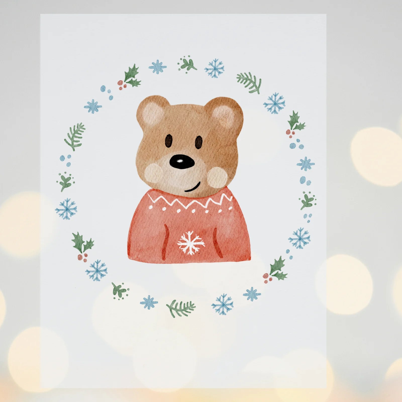 Bügelbild Bär mit Weihnachtskranz