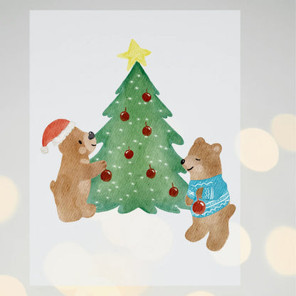 Bügelbild Weihnachten Bären mit Weihnachtsbaum