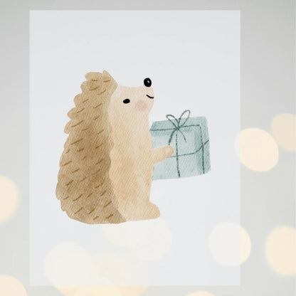 Bügelbild Weihnachten Igel mit Geschenk