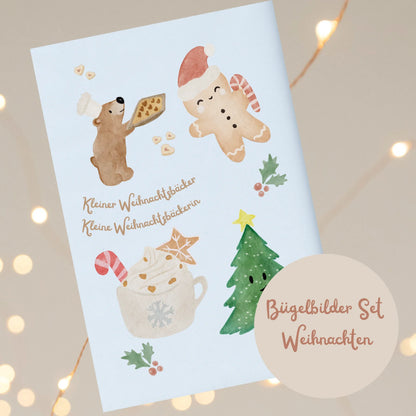 Bügelbilderset Weihnachten A5, Weihnachtsbäcker, Lebkuchenmann, Kakaotasse, Weihnachtsbaum