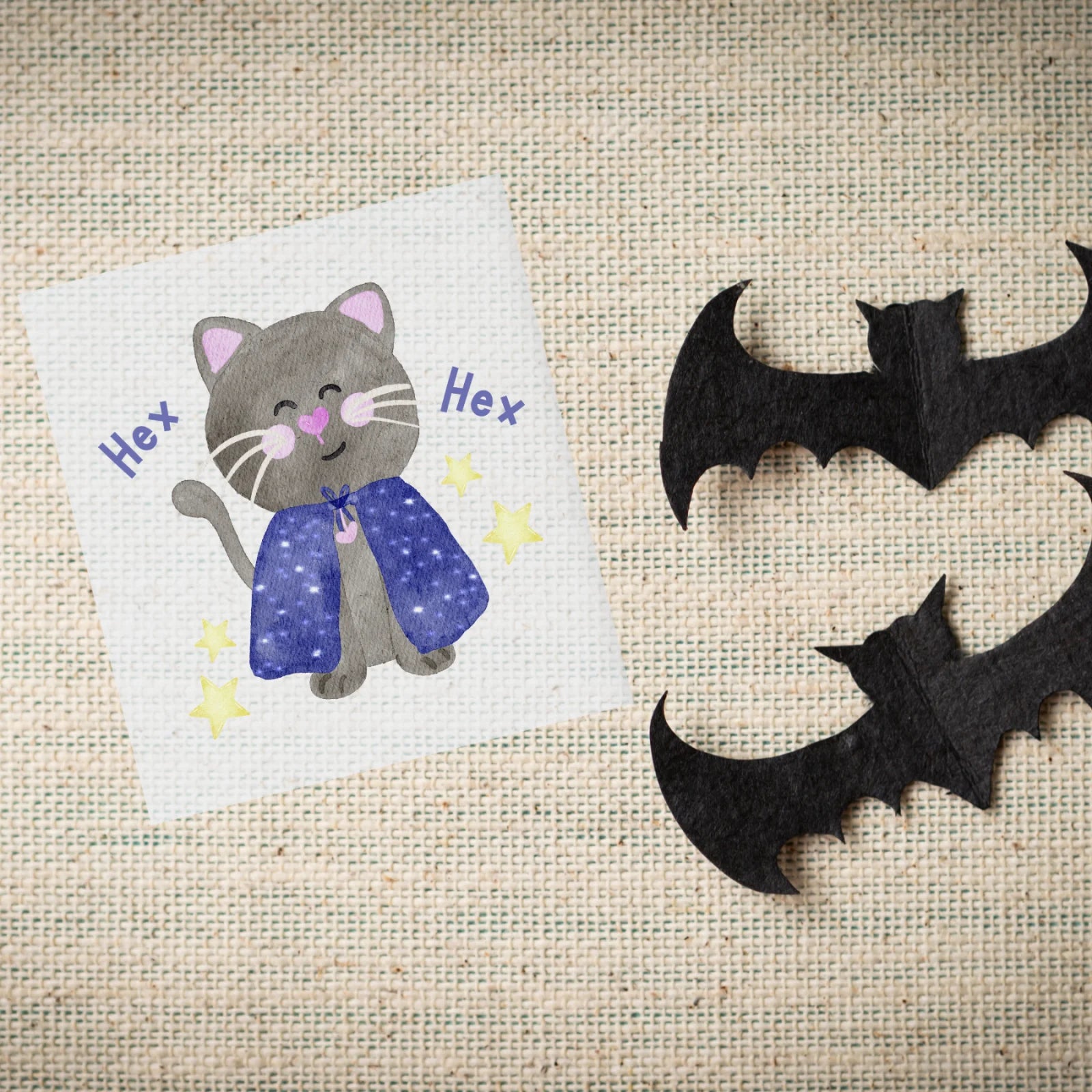 Bügelbild „Hex Hex Katze“ – Magischer Zauberlook für Kinderkleidung