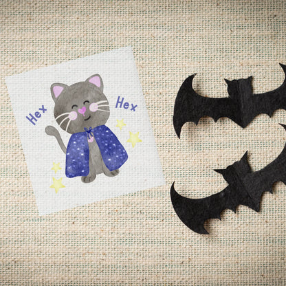 Bügelbild „Hex Hex Katze“ – Magischer Zauberlook für Kinderkleidung