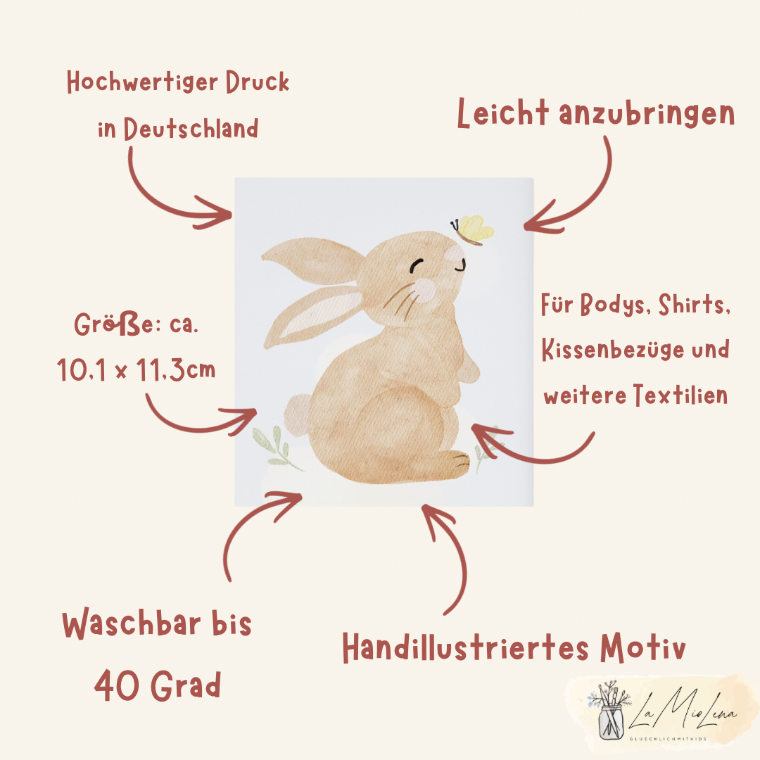 Bügelbild Osterhase mit Schmetterling "Du bist mein Lieblingshase"