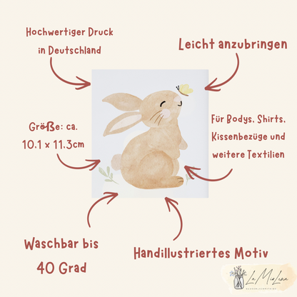 Bügelbild Osterhase mit Schmetterling "Du bist mein Lieblingshase"
