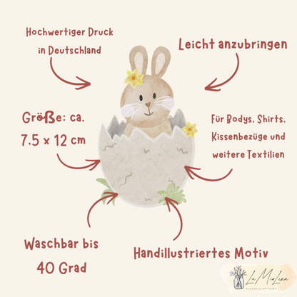 Bügelbild Osterhase aus dem Ei