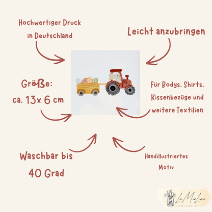 Bügelbild Osterhase im Traktor