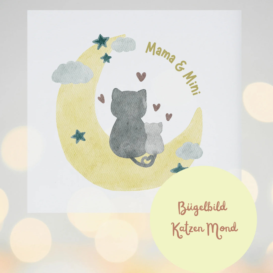 Bügelbild Mama &amp; Mini – Katzen auf dem Mond