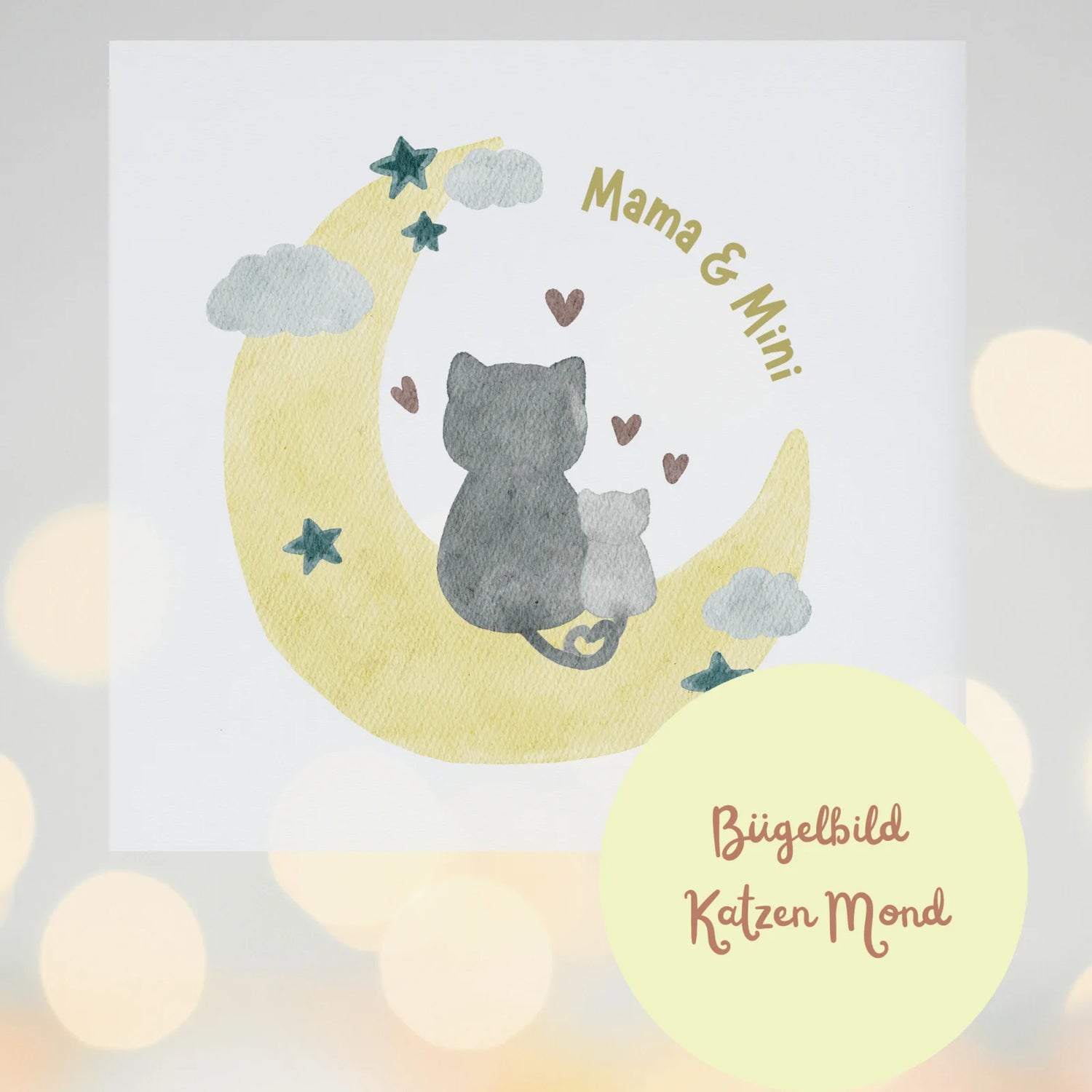Bügelbild Mama &amp; Mini – Katzen auf dem Mond