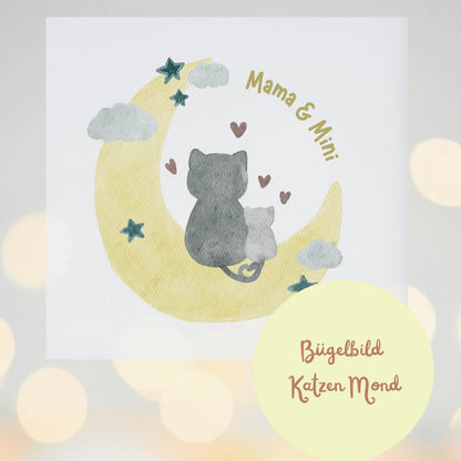 Bügelbild Mama &amp; Mini – Katzen auf dem Mond