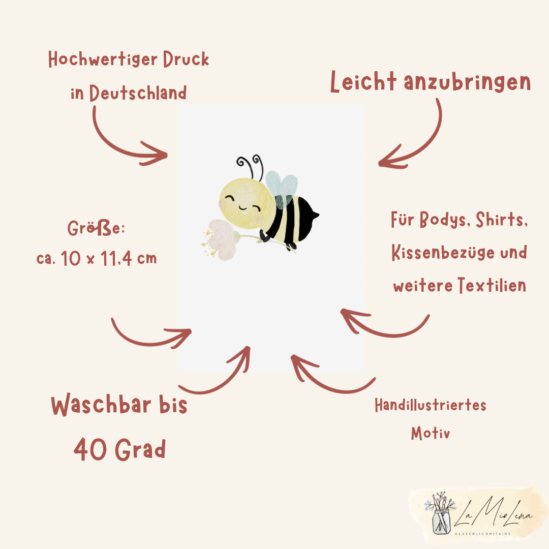 Bügelbild Biene mit Blume, Babyhummel