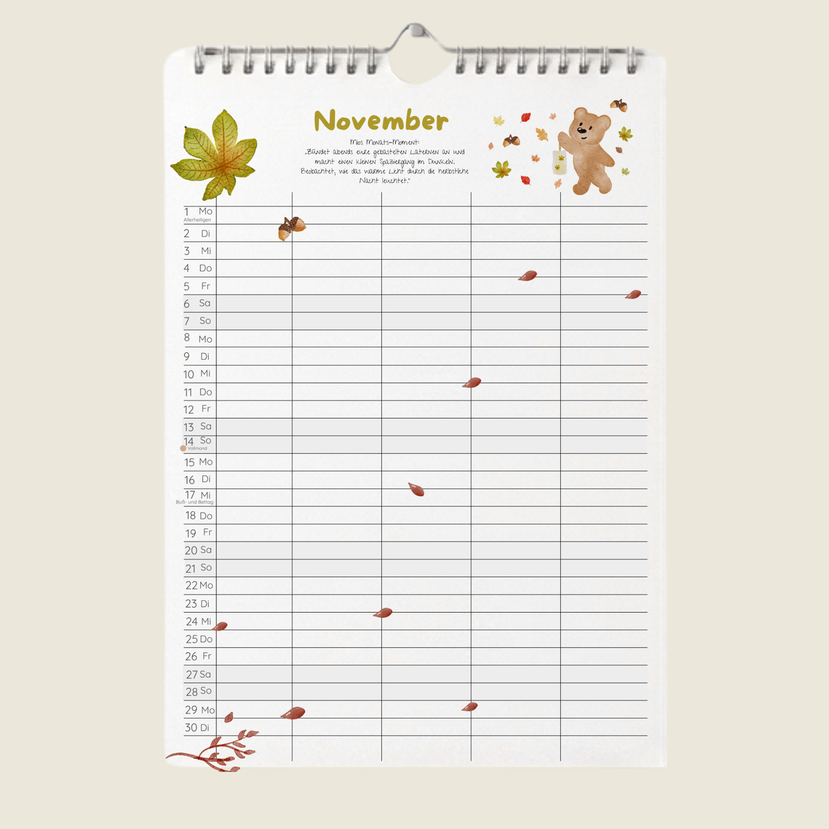 Personalisierbarer Familienkalender 2027 –  Mit 12 Familienaktivitäten zum Mitmachen; A3 mit 5 Spalten