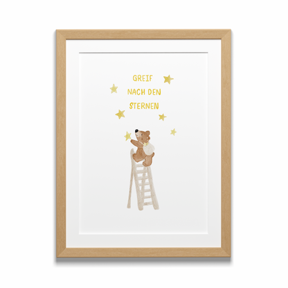 Kinderposter Bär Greif nach den Sternen
