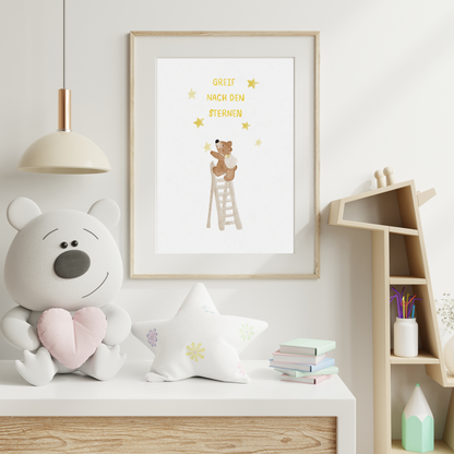 Kinderposter Bär Greif nach den Sternen