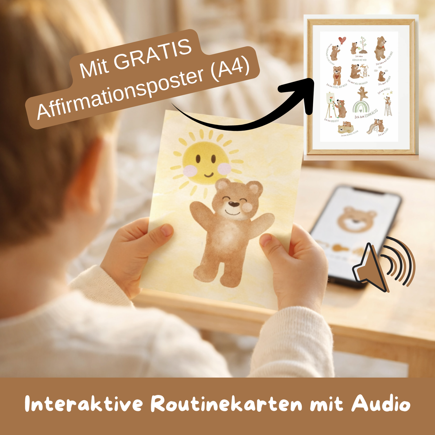 Interaktives Routinekartenset "Der kleine Bär" - inkl. Audio Begleitung + GRATIS Affirmationsposter