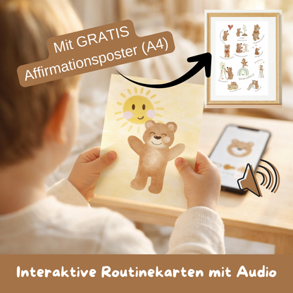 Interaktives Routinekartenset "Der kleine Bär" - inkl. Audio Begleitung + GRATIS Affirmationsposter