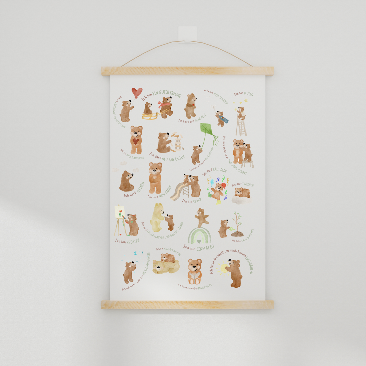 Affirmationsposter Bär A3 – 22 Affirmationen für mehr Selbstvertrauen, Mut &amp; Achtsamkeit