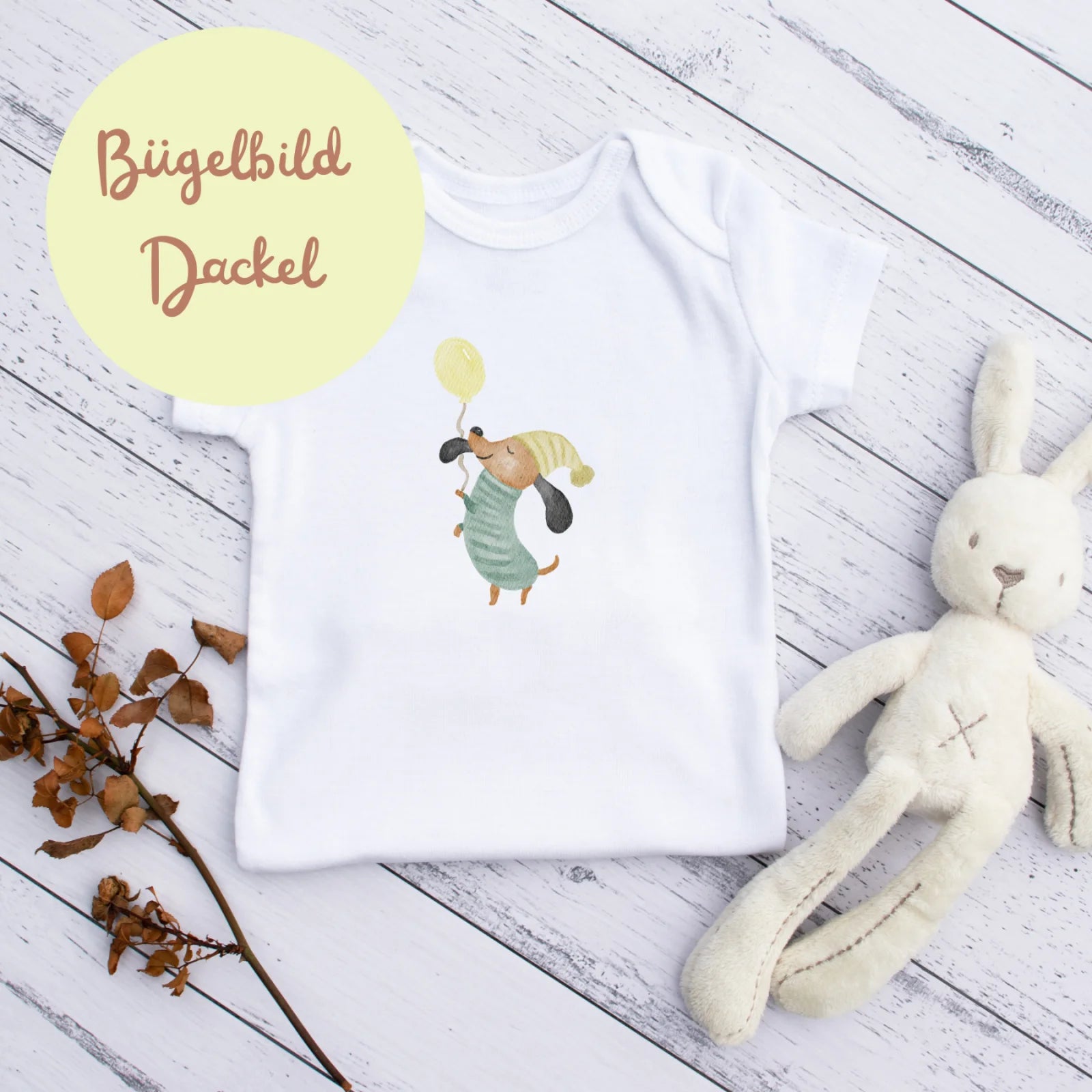 Bügelbild Dackel mit Luftballon