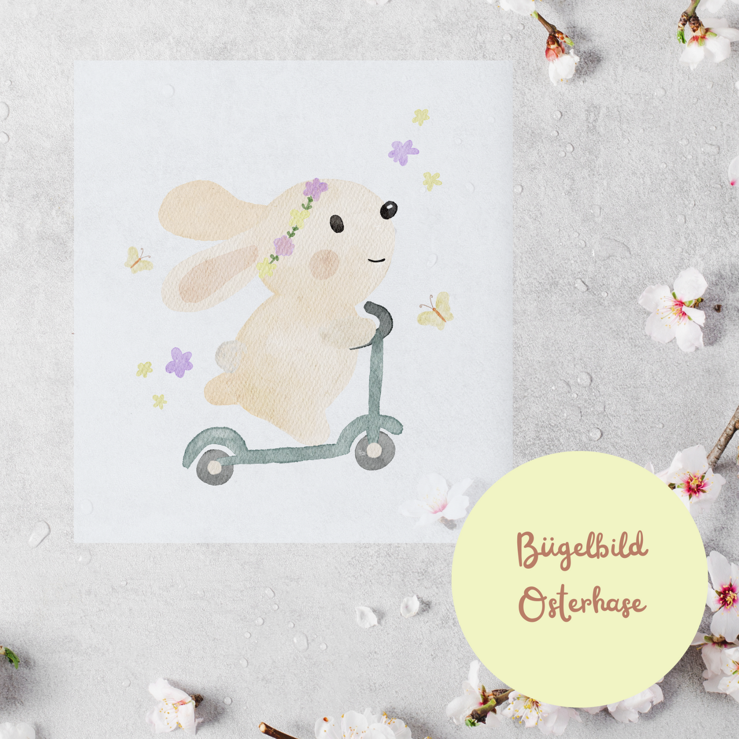 Bügelbild Osterhase auf dem Roller