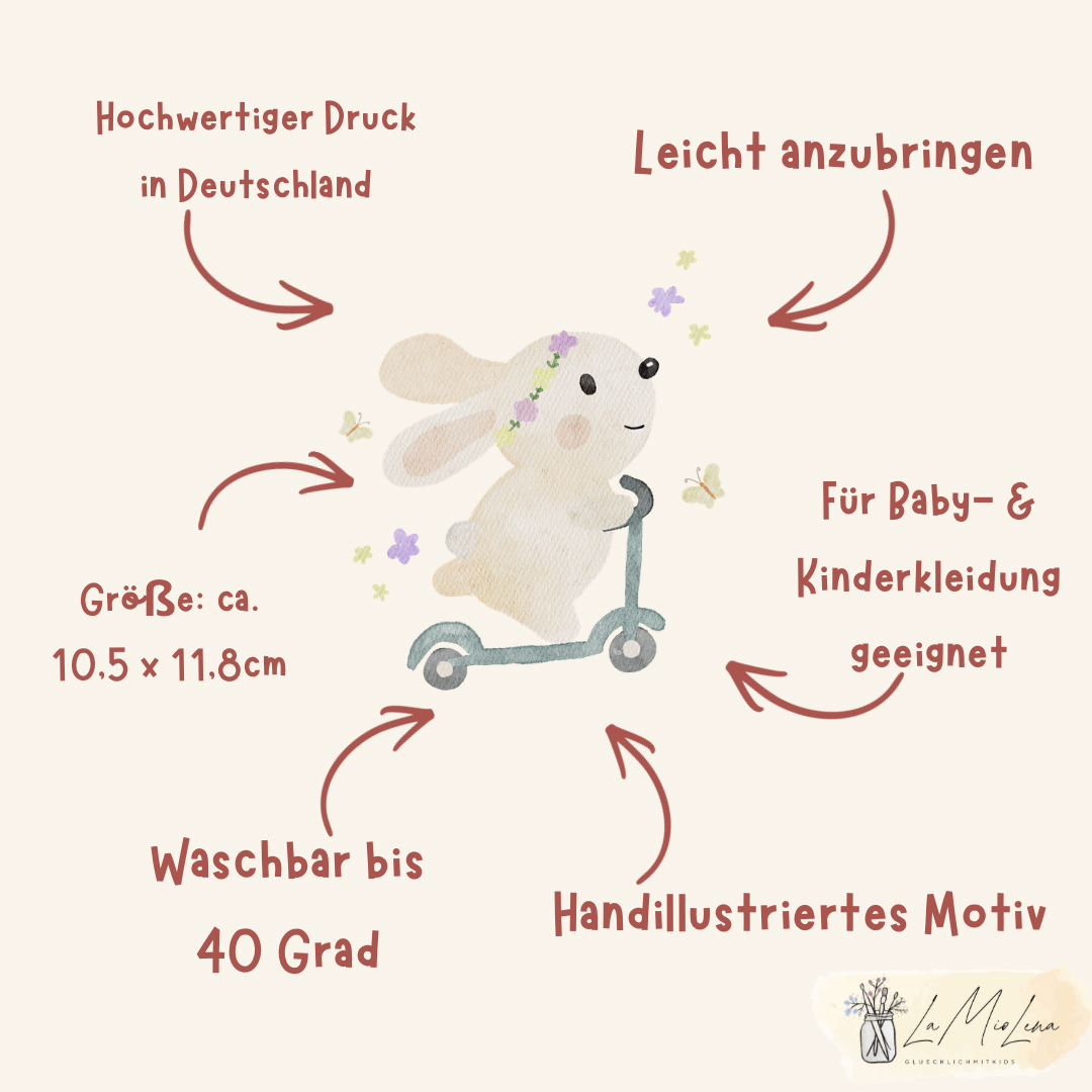 Bügelbild Osterhase auf dem Roller